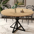 GarveeHome 47 Inch Round Dining Table for 4-6, Circle Kitchen Table with Pedestal Base, Farmhouse Wooden Dining Table for Small Spaces, Kitchen & Dining Room, Living Room-Oak/Only Table