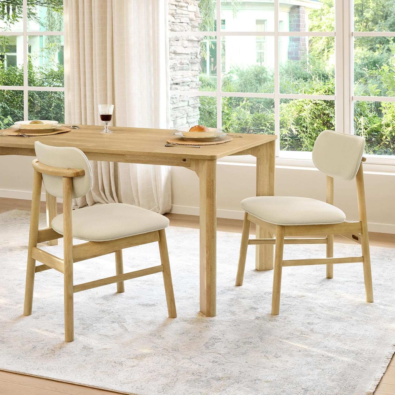 CHITA 59" Mid Century Modern Dining Table for 6, Rectangle Wood Kitchen & Dining Room Table, Solid Rubberwood Frame, Oak Venner
