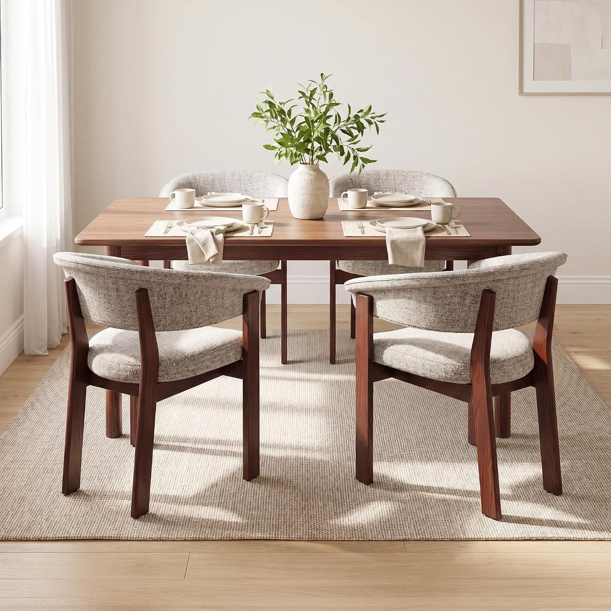 COLAMY Fully Assembled Upholstered Dining Chair Set of 4,Solid Red Oak Wood Kitchen Side Chair, No Assembly Required Modern Farmhouse Dining Room Accent Seating, Single Pack,4 Boxes