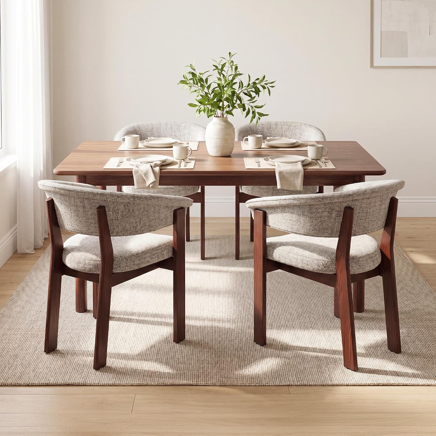 COLAMY Fully Assembled Upholstered Dining Chair, Solid Red Oak Wood Kitchen Side Chair, No Assembly Required Modern Farmhouse Dining Room Accent Seating, Single Pack,Set of 1