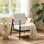 RNKSFX Modern Accent Chair for Living Room Bedroom Mid Century Arm Chair Upholstered Office Accent Chair Comfy Waiting Room Chair with Metal Frame, Cream White