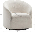 KINWELL 32" Wide No Assembly Boucle Swivel Barrel Chair, White
