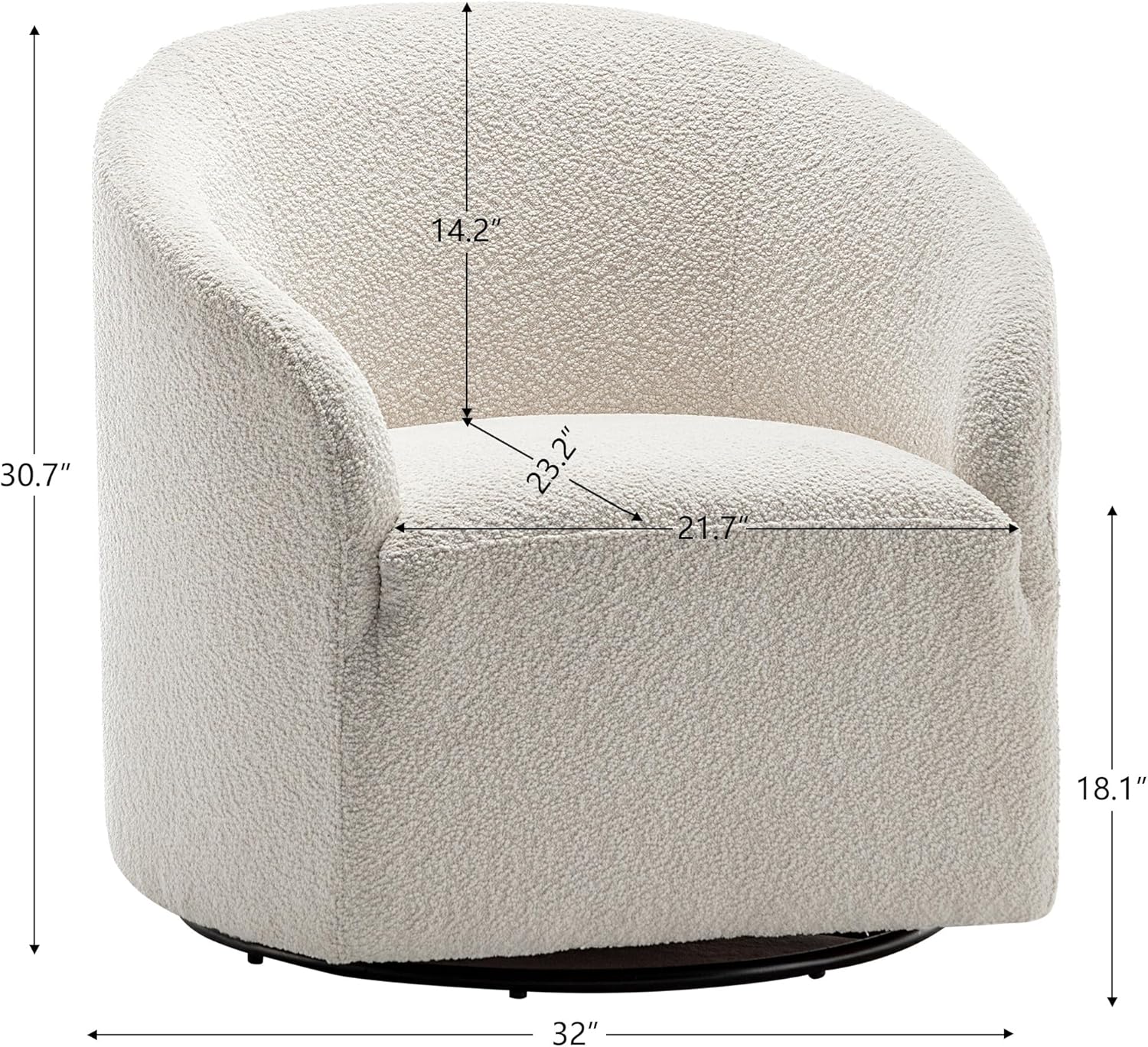 KINWELL 32" Wide No Assembly Boucle Swivel Barrel Chair, White