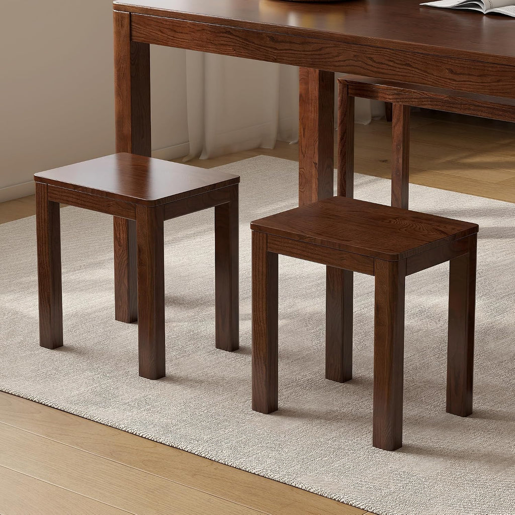100% Solid Wood End Table for Living Room, Walnut Dining Stools with Round Edges, 17-inch Step Stool Vanity Ottoman Footrest for Dining Room Living Room Entryway