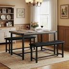 GAOMON Dining Table Set for 4, Kitchen Table with 2 Upholstered Benches, 3 Piece Dining Room Table Set, Rectangular Space Saving Kitchen Table Set for Apartment, Studio, Home, Rustic Gray