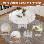 Round Modern Dining Table Set for 4, 47" Circle White Faux Marble Kitchen Table with 4 Grey Velvet Upholstered Dining Chairs,Wooden Kitchen and Dining Room Table Set for Dining Room