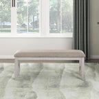 Lexicon Dining Bench with Padded Seat and Wooden Frame, Entryway Bench, Light Gray Textured Fabric Upholstered Dining Seat for Kitchen/Living Room, 19.5" SH, Brushed Antique White