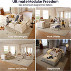 117.7" Washable Oversized Modular Sectional Sofa, Cloud Couch with Fully Removable Cover, Comfy Sectional Couches for Living Room, Performance Fabric, Beige, 6-Seater with Corner & Ottoman, V-Shaped