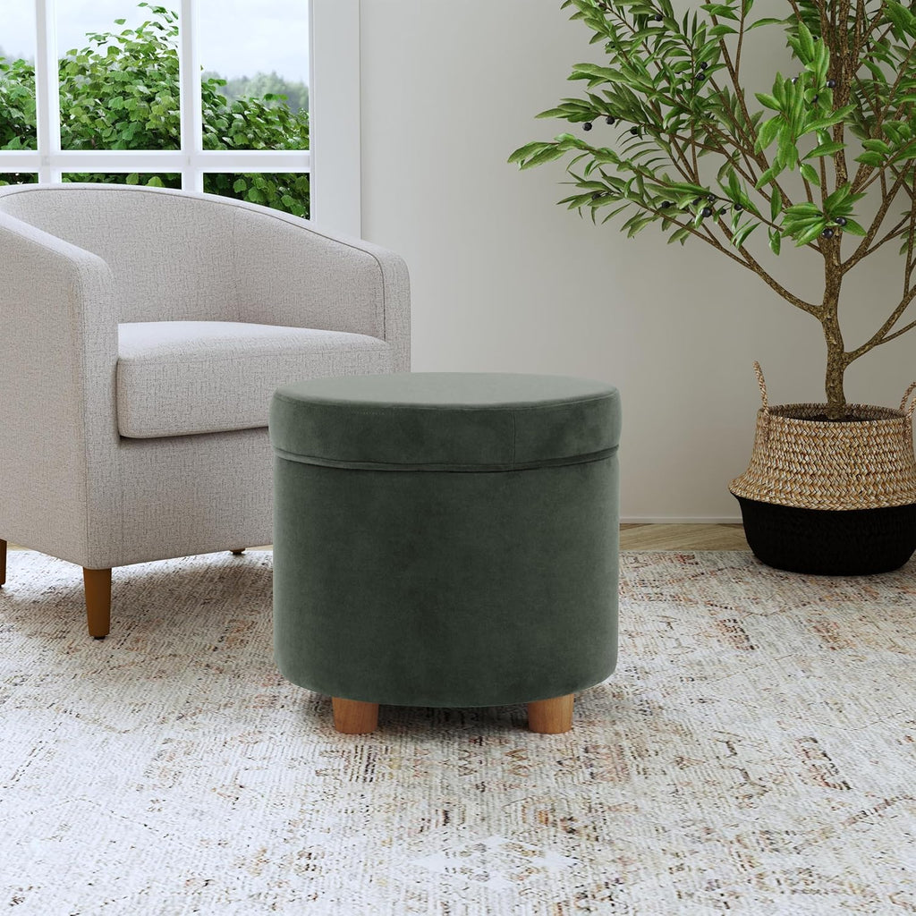 Homepop Home Decor | Upholstered Round Storage Ottoman | Ottoman with Storage for Living Room & Bedroom, Loden Green Velvet