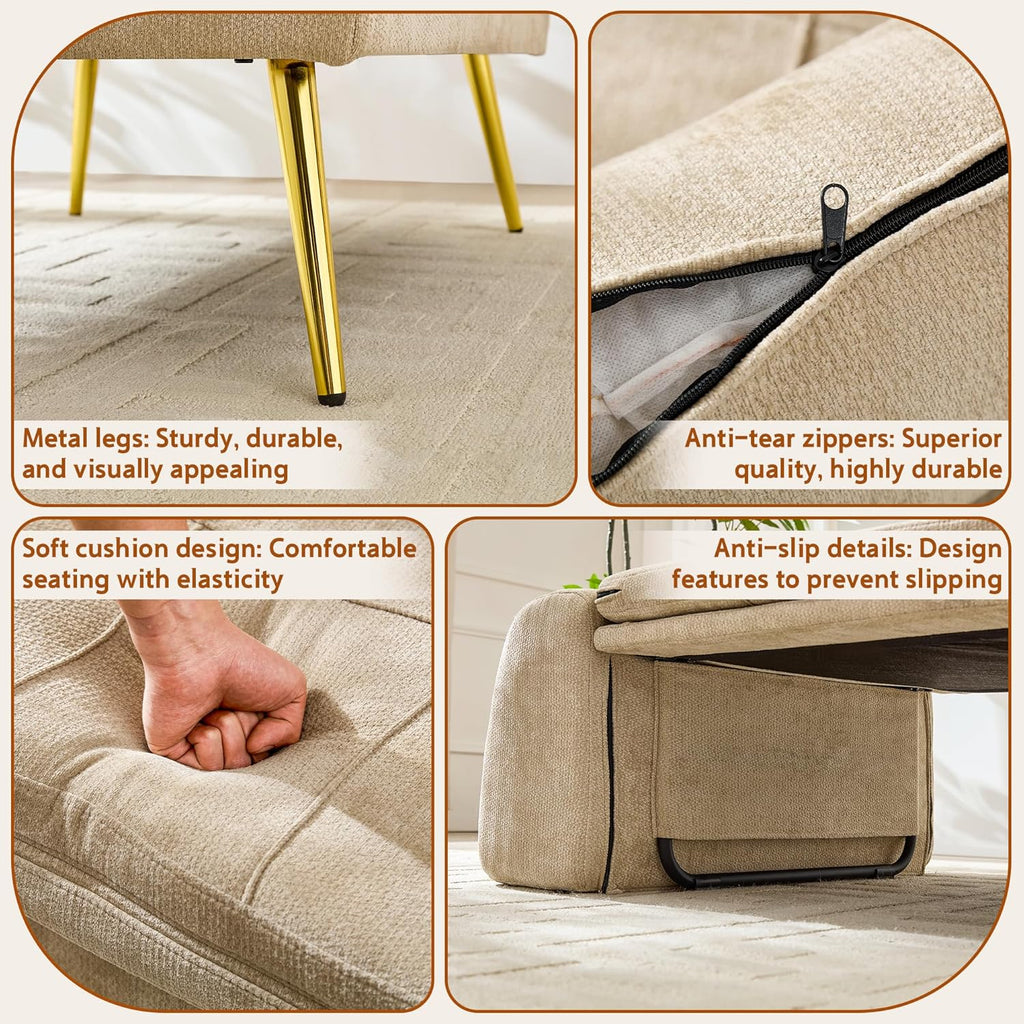 wanan 3-in-1 Convertible Sleeper Chair Bed, Futon Sofa Chair with Back Support & Pillow, Comfy Reading Chair for Adults with Solid Wood Frame & Sturdy Metal Legs for Living Room, Bedroom, Beige
