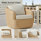 CHITA 2 Pieces Patio Wicker 360° Swivel Chairs with Removable Cushion, Backyard Rattan Chair for Sunrooms, Patios, Decks, Fully Assembled(Beige Cushions with Light Brown Wicker)