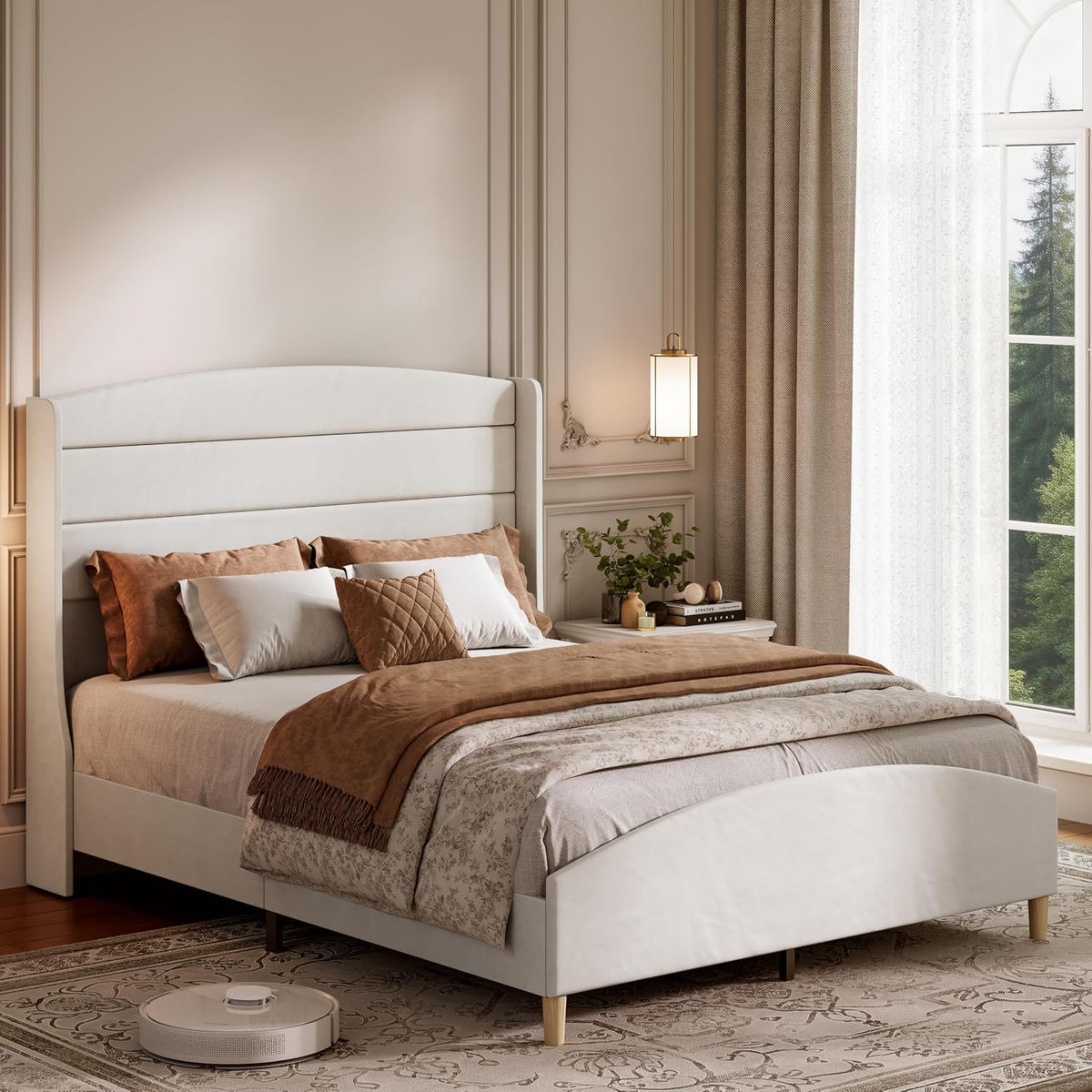 Queen Size Bed Frame,Upholstered Platform Bed,Wingback Headboard