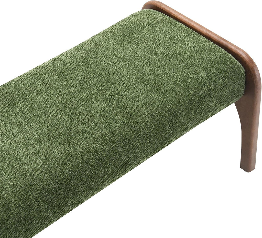 KEIKI 50.25" Upholstered Bed End Bench, Chenille Entryway Bench, Modern Dining Bench with Solid Rubber Wood Legs for Kitchen, Bedroom, Entryway (Green)