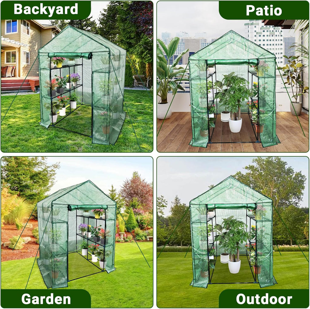 Greenhouse for Outdoors,Walk in 3-Tier 6 Shelves Green House w/ Roll-Up Zippered Door Anchors and Ropes,Waterproof & UV Protected Plant Garden Hot House for Garden Patio Backyard,57 x 57 x 76''