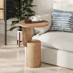 COZAYH Modern Farmhouse Small Drink Table with Geometric Design Base, Minimalist Tall End Table for Small Space, Natural