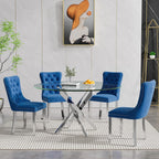 Round Glass Dining Table Set for 4, Small Kitchen Table Set for 4, 47" Round Glass Table and Chairs Set of 4, 5 Piece Round Dining Room Table Set w/Navy Blue Velvet Chairs for Breakfast Dinette Cafe