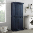 Crosley Furniture Seaside Coastal Pantry Storage Cabinet with Shelves, Kitchen, Dining, or Laundry Room, Distressed Navy
