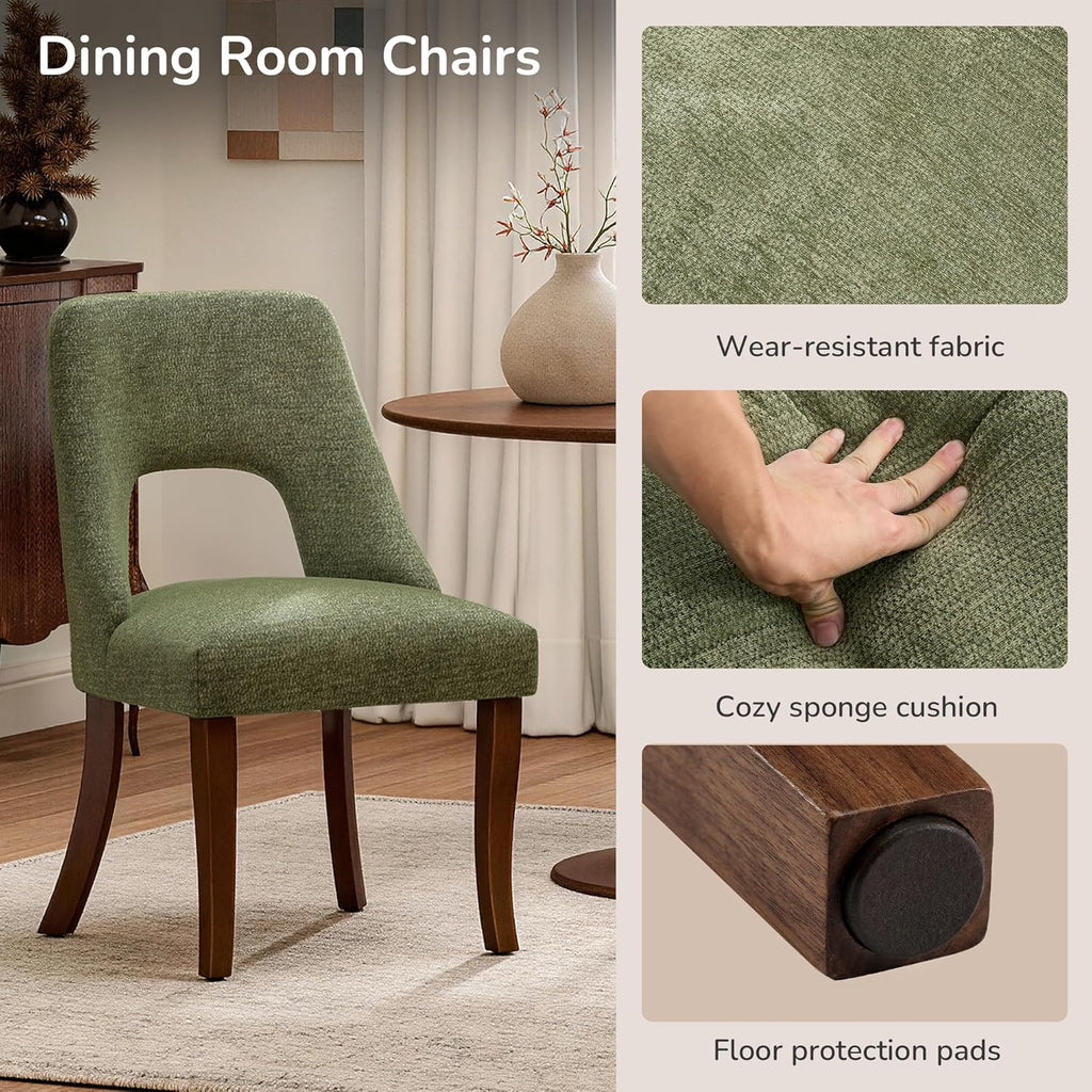 AQO Wooden Dining Chairs Set of 4, Mid Century Upholstered Kitchen Chairs Dining Room Chairs, Chenille Farmhouse Kitchen Chairs Dinner Chair for Kitchen Dining Room, Green