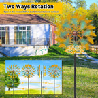 Metal Wind Spinners Outdoor, Kinetic Garden Wndmills,Yard Art Windmill with Metal Stake,Vintage Wind Sculptures & Spinners,Waterproof Pinwheels Large Wind Mill for Patio Lawn Yard Garden (Yellow+Blue)