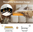 Christopher Knight Home Hazel Queen Size Platform Bed, Boucle Thick Headboard and Footboard, Upholstery Grounded Beds, Block Style, Wood Slat Panel Support, No Spring Box Needed, Easy Assembly, White