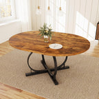 HIPIHOM 43.3"-59" Extendable Round Dining Table for 4-6 People, Modern Kitchen Oval Dining Table with Sturdy X-Base Metal Legs, Space Saving, MDF Board for Kitchen Dining Room (Vintage Brown)