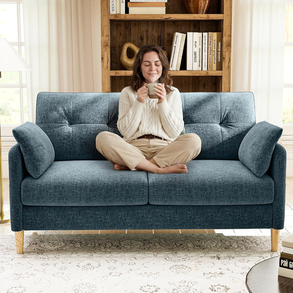 Ihanherry Loveseat Sofa, 64.6" Small Love Seat for Small Spaces, Soft Chenille Fabric Couches for Living Room with Throw Pillow and Removable Cushion Cover, Couches for Bedroom, Apartment, Office
