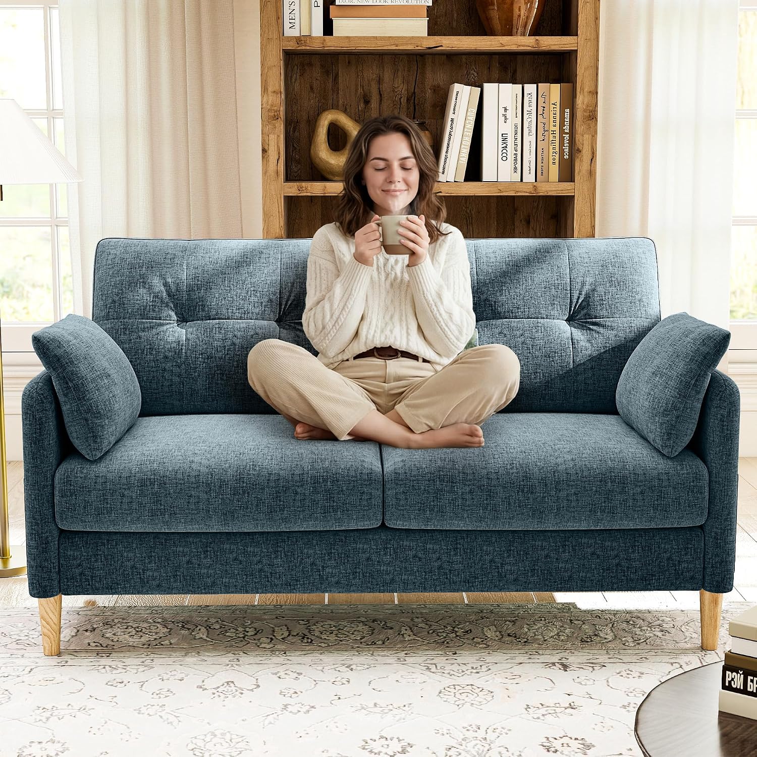 Ihanherry Loveseat Sofa, 64.6" Small Love Seat for Small Spaces, Soft Chenille Fabric Couches for Living Room with Throw Pillow and Removable Cushion Cover, Couches for Bedroom, Apartment, Office