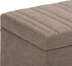 SIMPLIHOME Darcy 33 inch Wide Contemporary Rectangle Storage Ottoman Bench in Fawn Brown Linen Look Fabric, Assembled, For the Living Room, Entryway and Family Room