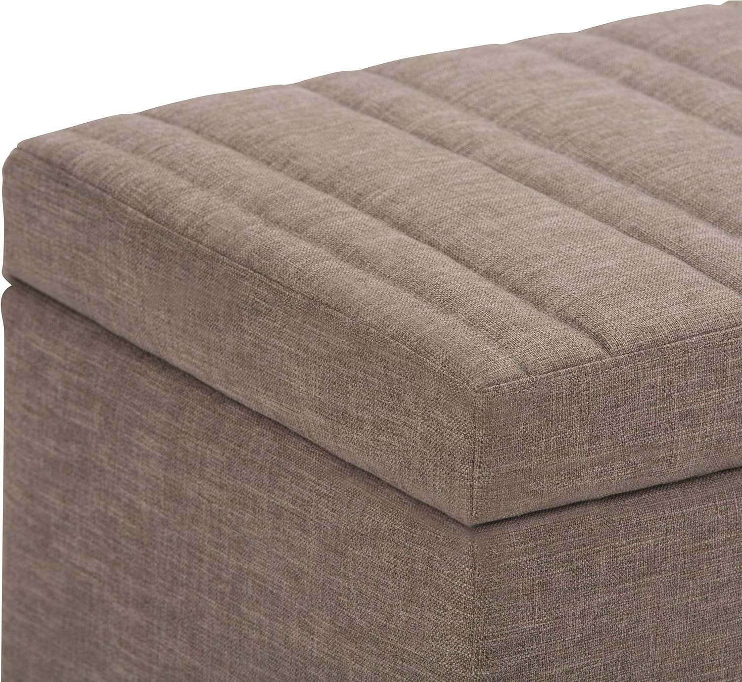 SIMPLIHOME Darcy 33 inch Wide Contemporary Rectangle Storage Ottoman Bench in Fawn Brown Linen Look Fabric, Assembled, For the Living Room, Entryway and Family Room