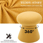 FOXHUNTER Mushroom Ottoman Foot Rest Pouf Ottoman with 360° Rotation, Footstool for Makeup Room Living Room Bedroom Entrance(Yellow, Teddy)