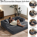 79" Convertible Futon Sofa Bed, Couch for Living Room | Dark Gray | Folding Corduroy Sleeper Sofa, Modular Futon Couch with Fixed-Shape Frame, Pull Out Couch No Assembly