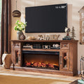 OKD 70" Farmhouse Fireplace TV Stand for TVs Up to 80", Reclaimed Barnwood | 42" Electric Fireplace, Color Changing Flame, 2 Open Cubbies, 2 Spacious Drawers, LED Glass Door Cabinets, Retro Handles