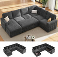 104" Sectional Sleeper Sofa Bed, 7 Seat Pull Out Couch with Storage, Gray | U Shaped Sectional Couches for Living Room, Apartment and Guest Room, Chenille Upholstered Sectional Couch
