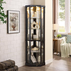 Lighted Corner Curio Cabinet - Elegant Glass Display Case for Living Room & Bar Storage - Perfect for Antique Collections & Wine - Includes Built-in Lighting - Black
