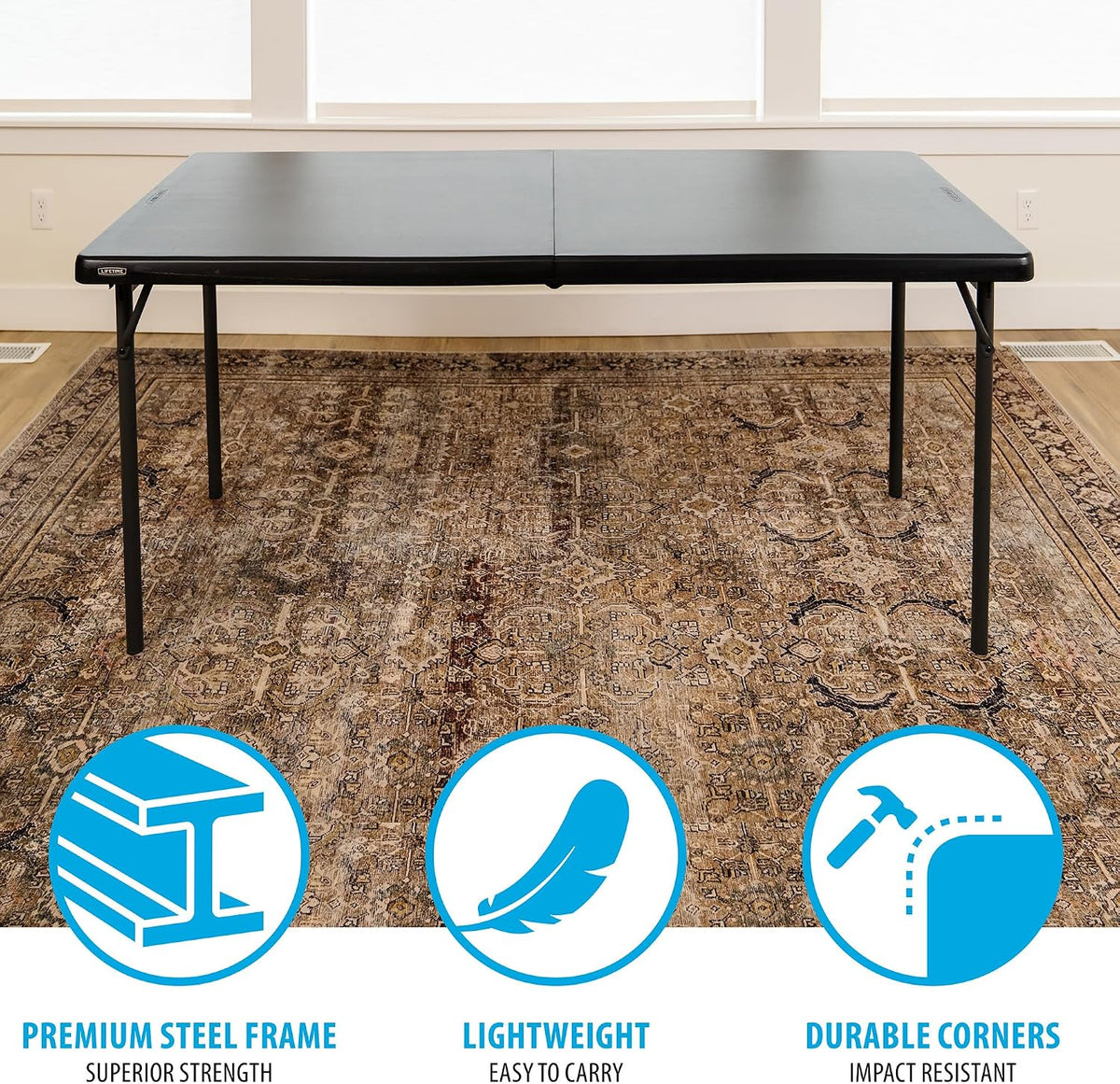 Lifetime 6-Foot Fold in Half Table, 2-Pack, Commercial, Black
