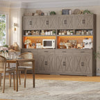 HOSTACK Modern Farmhouse Pantry Cabinet, 75" Tall Kitchen Pantry Storage Cabinet with Charging Station, RGB LED Light, Multi-Purpose Kitchen Storage Hutch Cabinets with Adjustable Shelves, Ash Grey