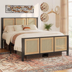 LIKIMIO Queen Bed Frame, Platform Bed Frame with Rattan Headboard