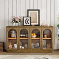 SOFTSEA Farmhouse 58" Sideboard with Adjustable Shelves, Glass Arch Buffet Cabinet for Kitchen and Living Room, Old Pine