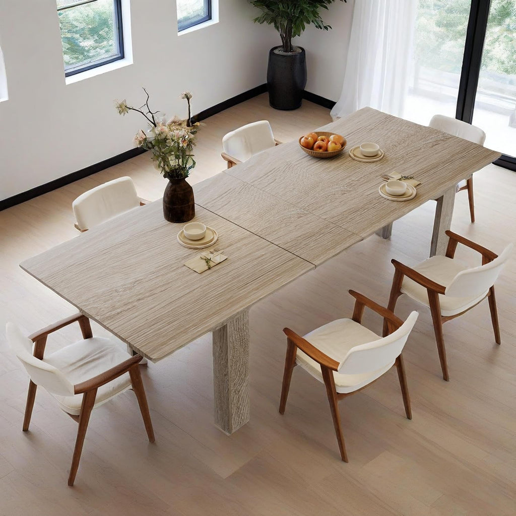 Extendable Dining Table for 6-10 Person, 55" to 86" Modern Dining Room Table, Rectangular Kitchen Table, Oak