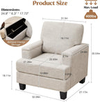 Accent Chairs Set of 2 with Armrest Storage, Modern Reading Living Room Chair, Upholstered Comfy Large Armchairs, Fabric Single Sofa Chair for Bedroom (Beige)