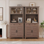 GarveeHome 72 in Tall Kitchen Pantry Cabinet, Kitchen Hutch Bar Cabinet with Microwave Stand, Cupboard with Drawers & 2 Glass Doors for Dining Room, Living Room, Kitchen, Dark Brown