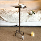 Premium Industrial Mid-Century Modern Small Metal Pedestal Side Table, Vintage Martini Cocktail End Table, Mini Drink Table, Accent Table, for Livingroom, Bedroom, Bathroom, Balcony & Small Spaces