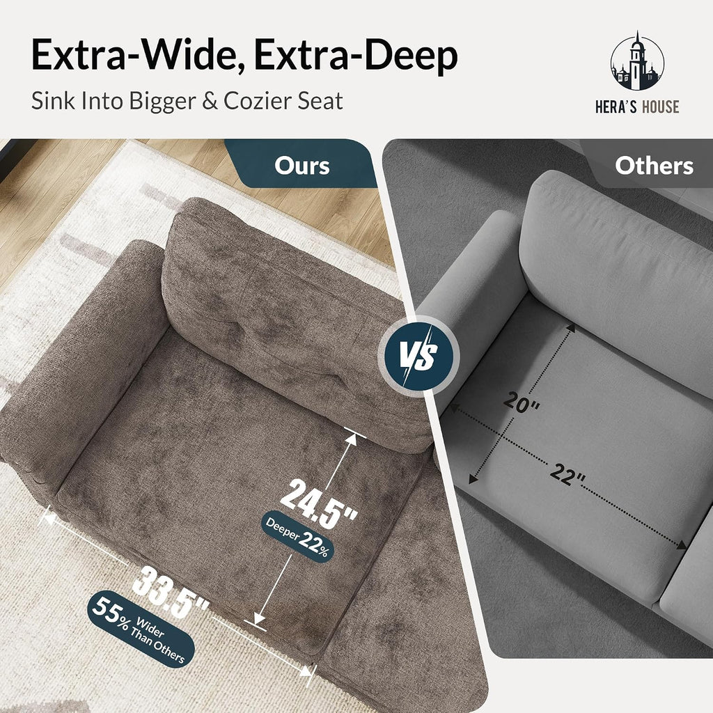HERA'S HOUSE 150" Oversized U Shaped Modular Sectional Couch Living Room | Mid-Century Modern 6-Seater Cloud Sofa, Grayish Brown, Rolled Arms & Nailhead Trim, Wider & Deeper Seats, Ottoman, Chenille