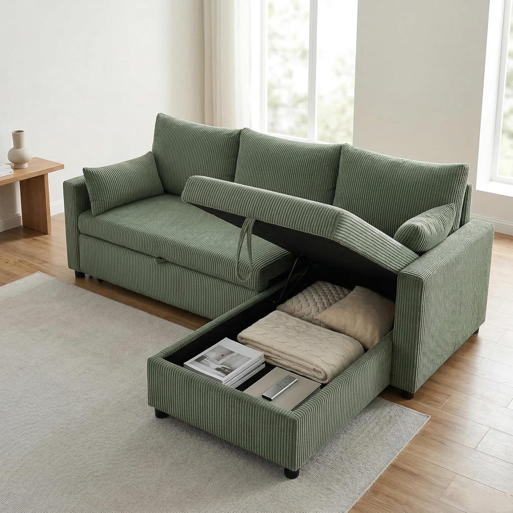 Ball & Cast 86" Sectional Sleeper Sofa Bed Pull Out Couches for Living Room | L Shaped Convertible Pull Out Sofa Bed with Reversible Storage Chaise and Side Pocket, 3-Seat Sofa for Small Space Apartment
