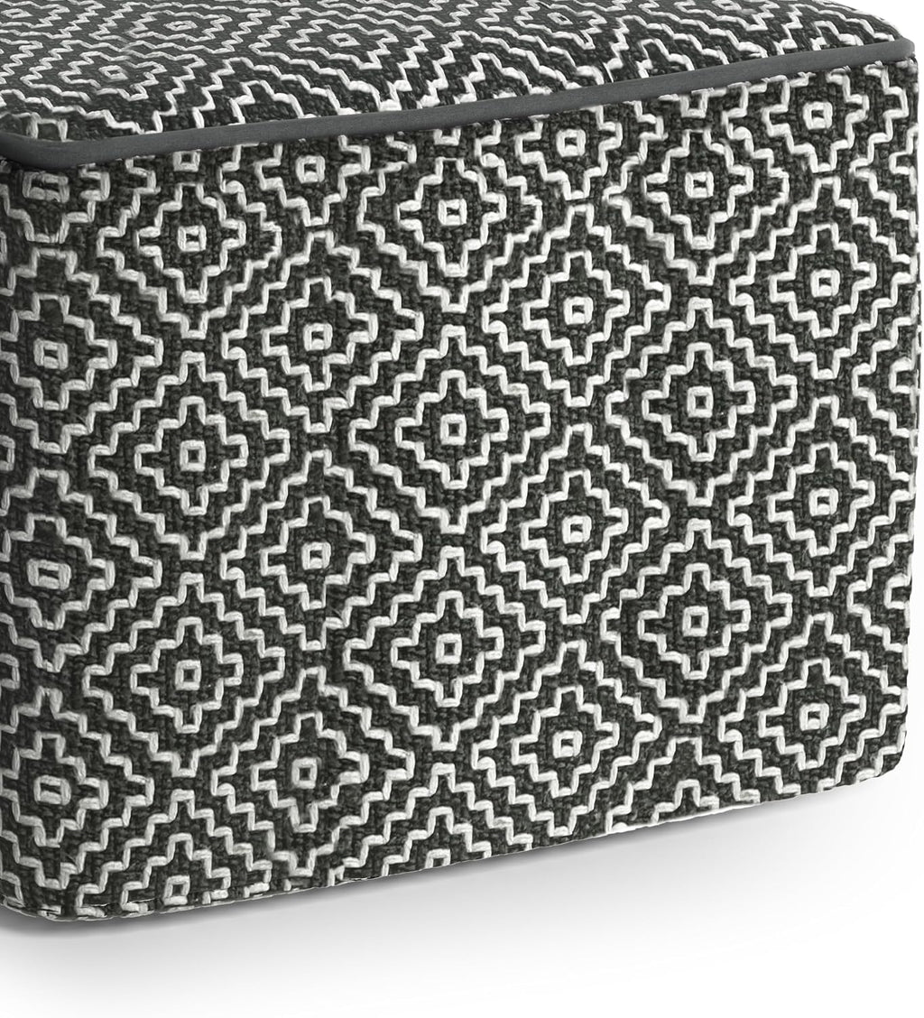 SIMPLIHOME Brody 18" Wide Square Pouf in Distressed Black Vegan Leather | Versatile boho indoor/outdoor footstool, extra seating for living room or bedroom or patio with assembled design, assembled.