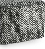 SIMPLIHOME Brody 18" Wide Square Pouf in Distressed Black Vegan Leather | Versatile boho indoor/outdoor footstool, extra seating for living room or bedroom or patio with assembled design, assembled.