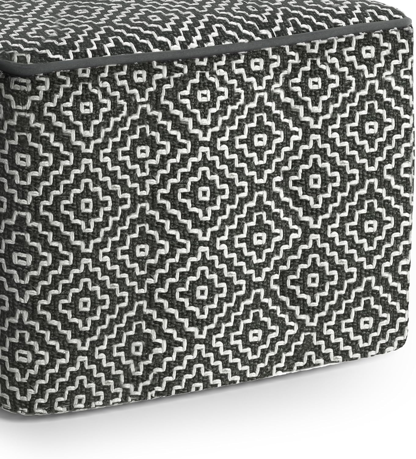 SIMPLIHOME Brody 18" Wide Square Pouf in Distressed Black Vegan Leather | Versatile boho indoor/outdoor footstool, extra seating for living room or bedroom or patio with assembled design, assembled.
