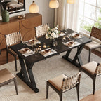 Solid Wood Dining Table for 4-6 People, 63 Inches Wooden Farmhouse Rectangular Kitchen Dinner Table with Heavy-Duty Legs for Home, Living Room, Dining Room, Black
