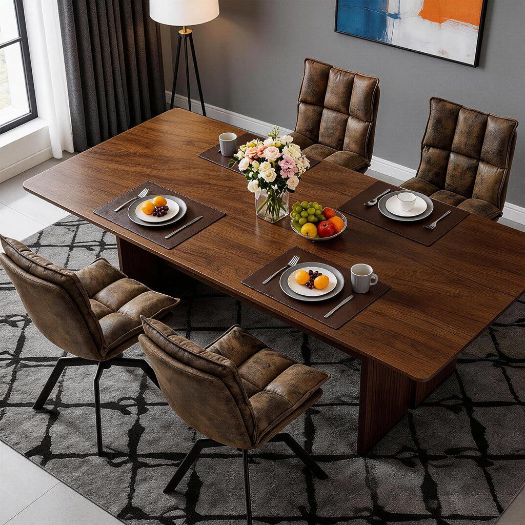 KEEZY Swivel Dining Chairs Set of 2, Mid-Century Modern Chairs with PU Leather, High Back with High-Density Stuffed PP Cotton & Automatic Swivel Metal Legs, Suitable for Kitchen & Living Room（Brown）