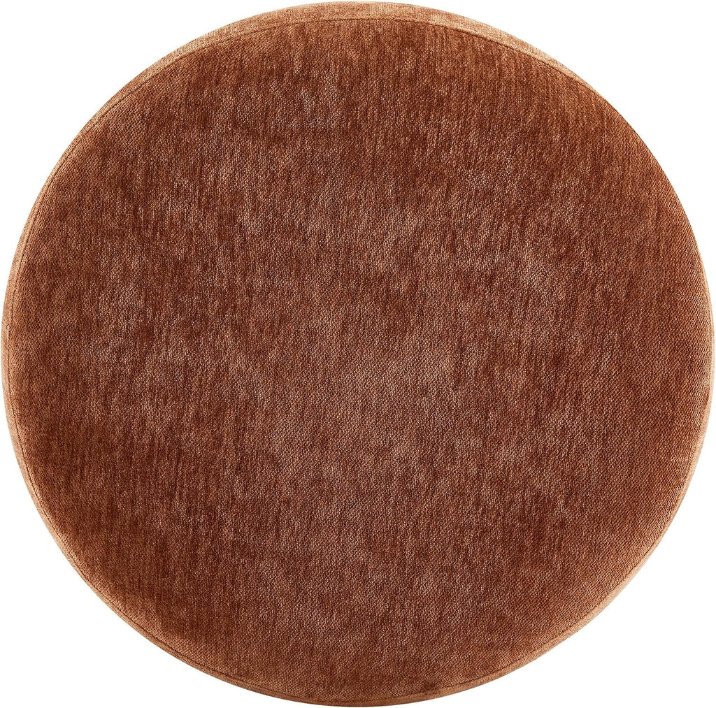 Upholstered Round Pouf Ottoman, Modern Footstool, Orange-Brown | Small Chenille Footrest with Soft Padded Seat & Wood Frame, Accent Vanity Stool for Bedroom (22.6"D x 22.6"W x 16.5"H)
